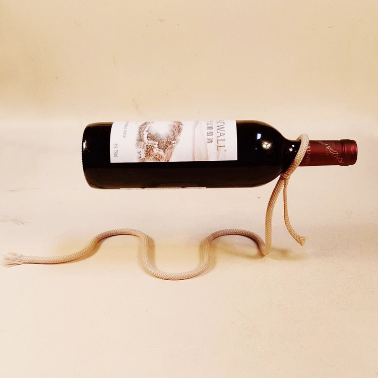 Opphengt Tau Vin Flaske holder - Vinstativ i lysbrun, side view