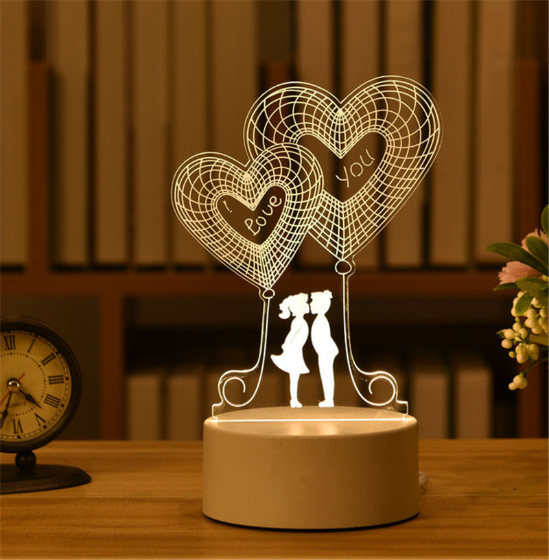 3D Romantisk Kyss Illusjon Nattlampe LED
