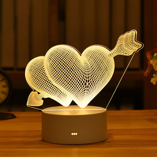 3D Romantisk 2 Hjerter med pil Illusjon Nattlampe - LED