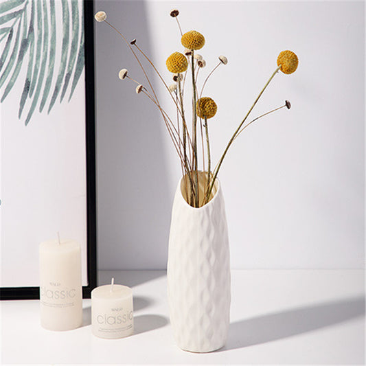 Nordisk Origami Vase - Imitert Keramikk Plastvase med Vinklet Åpning 21cm